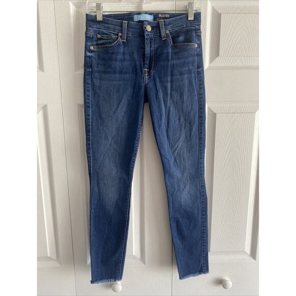 7 For‎ All Mankind B Air The Ankle Skinny Medium Wash Denim Jeans 25 Raw Hem - Picture 1 of 5
